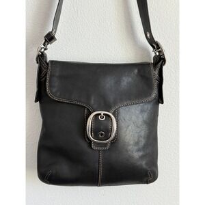 VTG COACH Bleecker Black Leather Messenger Bag Y2K Buckle Flap Crossbody Grunge